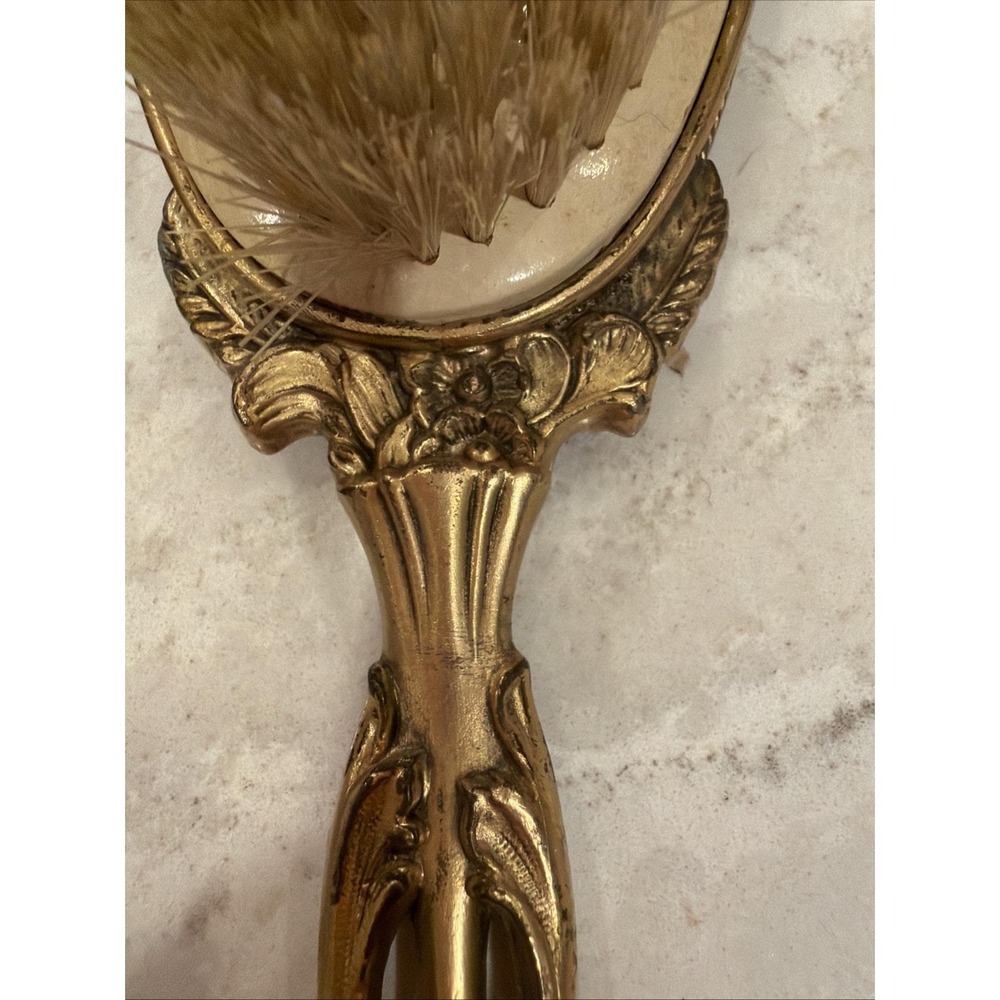 Antique Victorian Gilt Brass Vanity Set Mirror & Brush Matching Guilloché c.1900 - Picture 12 of 12